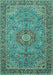 Machine Washable Medallion Turquoise Traditional Area Rugs, wshtr3221turq