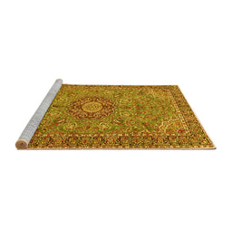 Sideview of Machine Washable Medallion Yellow Traditional Rug, wshtr3221yw