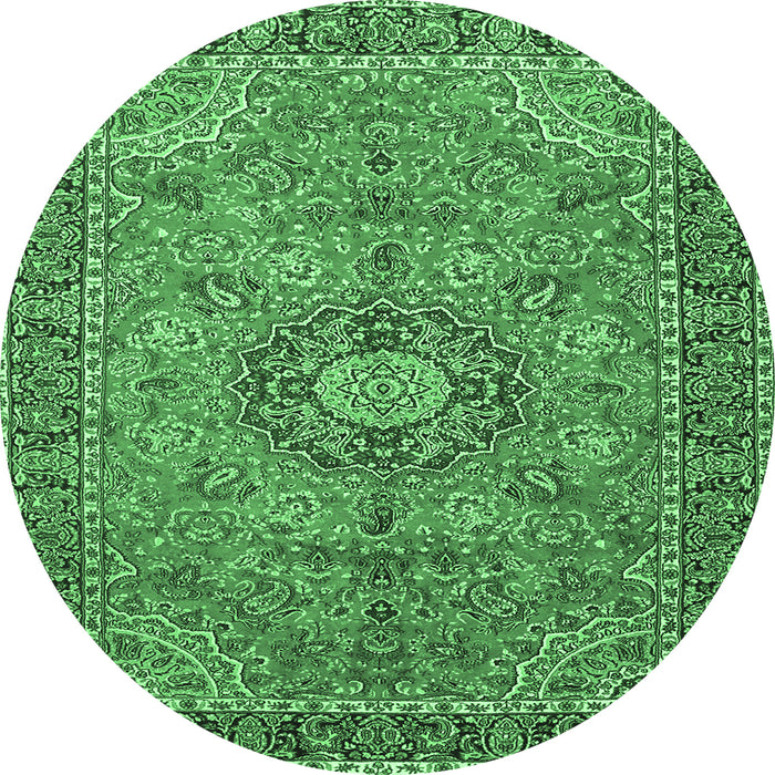 Round Medallion Emerald Green Traditional Rug, tr3221emgrn