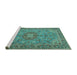 Sideview of Machine Washable Medallion Turquoise Traditional Area Rugs, wshtr3221turq