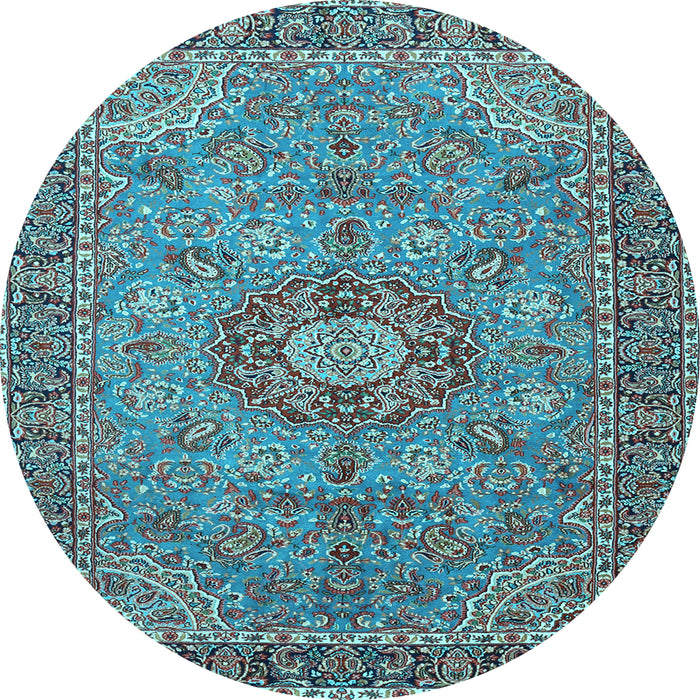 Round Medallion Light Blue Traditional Rug, tr3221lblu