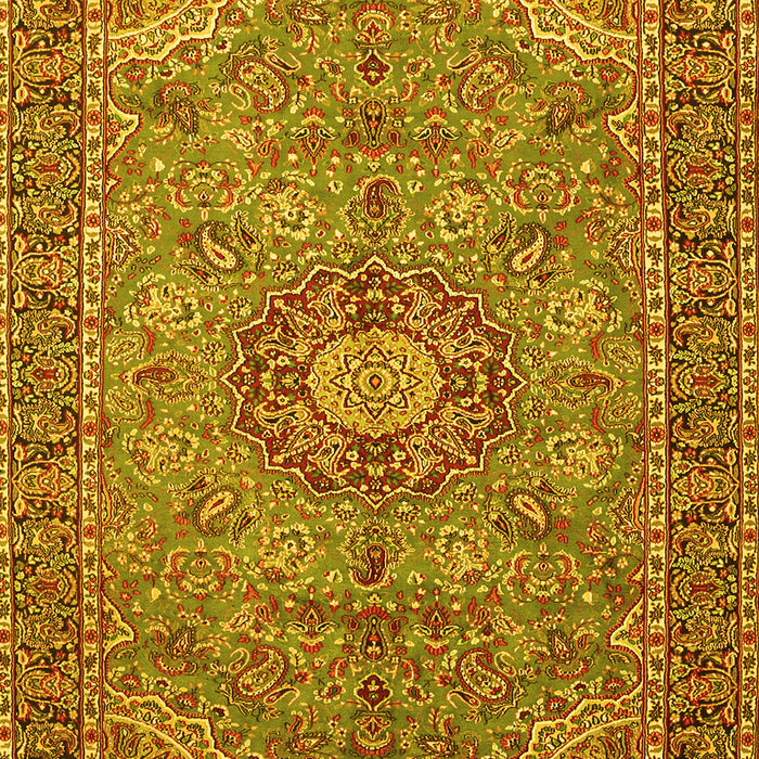 Machine Washable Medallion Yellow Traditional Rug, wshtr3221yw
