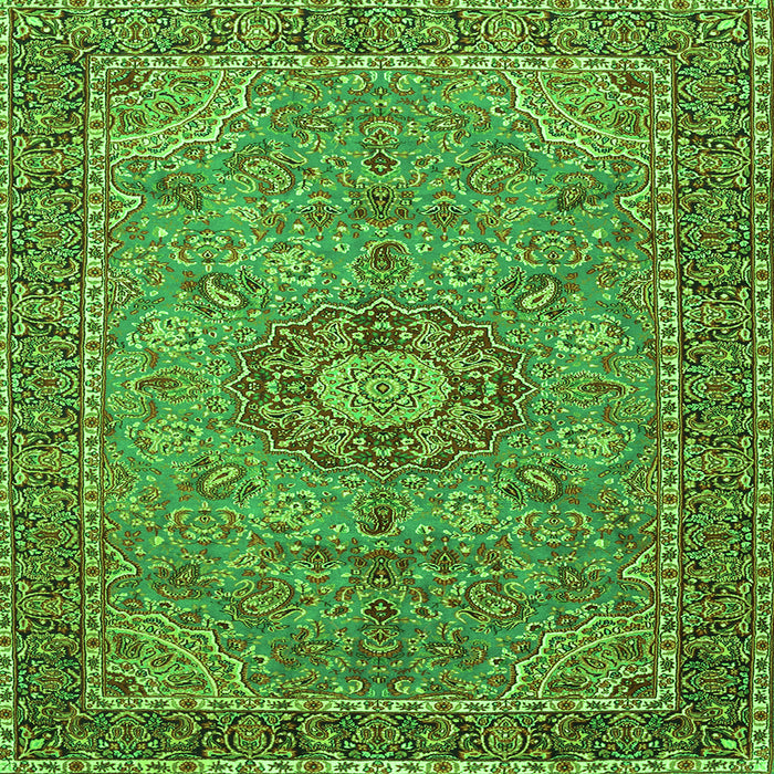 Round Machine Washable Medallion Green Traditional Area Rugs, wshtr3221grn