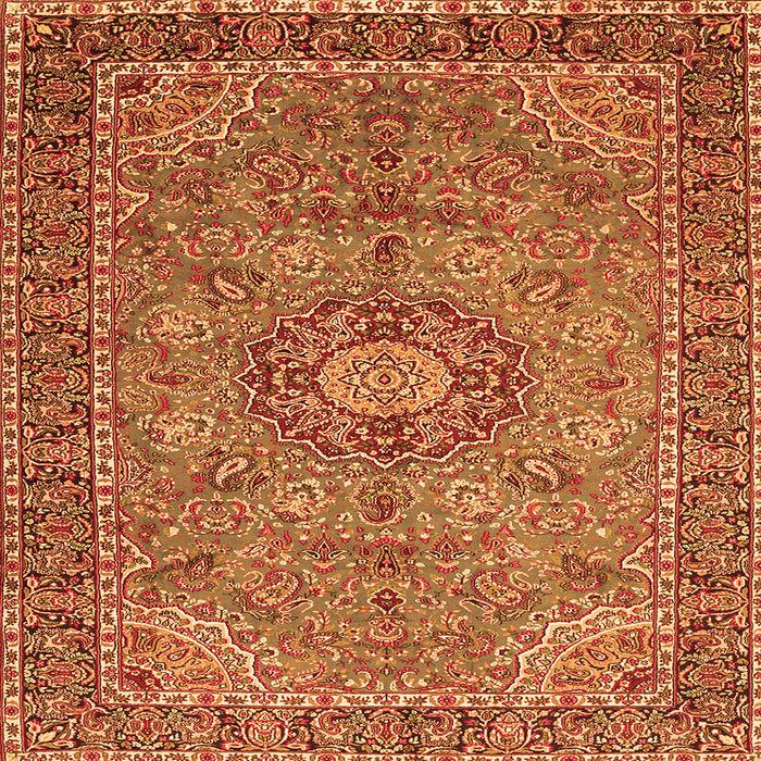 Round Machine Washable Medallion Orange Traditional Area Rugs, wshtr3221org