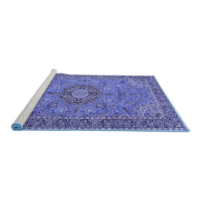 Sideview of Machine Washable Medallion Blue Traditional Rug, wshtr3221blu