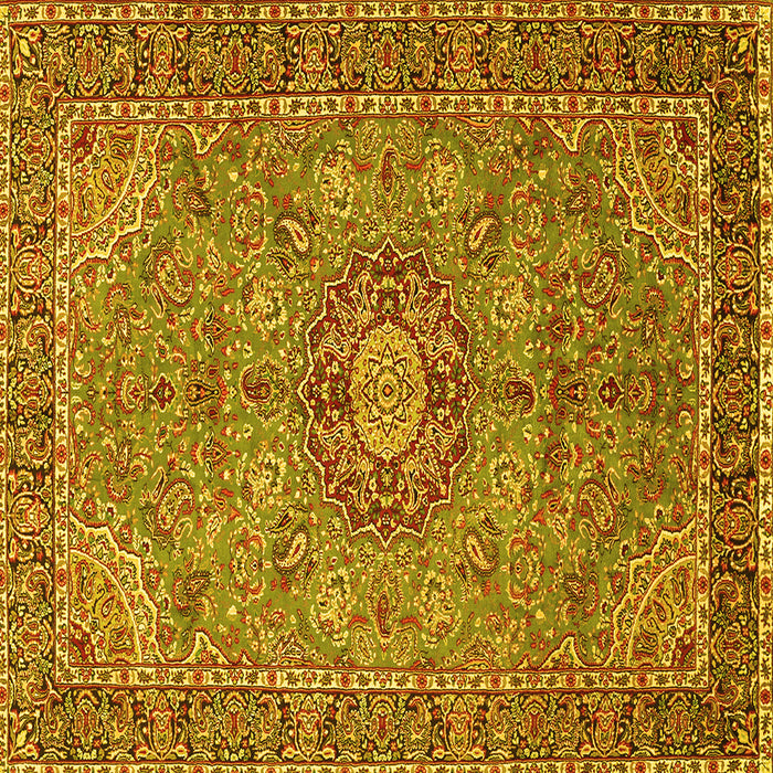 Square Machine Washable Medallion Yellow Traditional Rug, wshtr3221yw