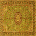 Square Machine Washable Medallion Yellow Traditional Rug, wshtr3221yw