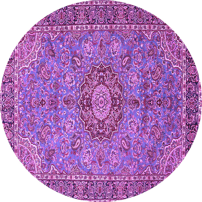 Round Machine Washable Medallion Purple Traditional Area Rugs, wshtr3221pur