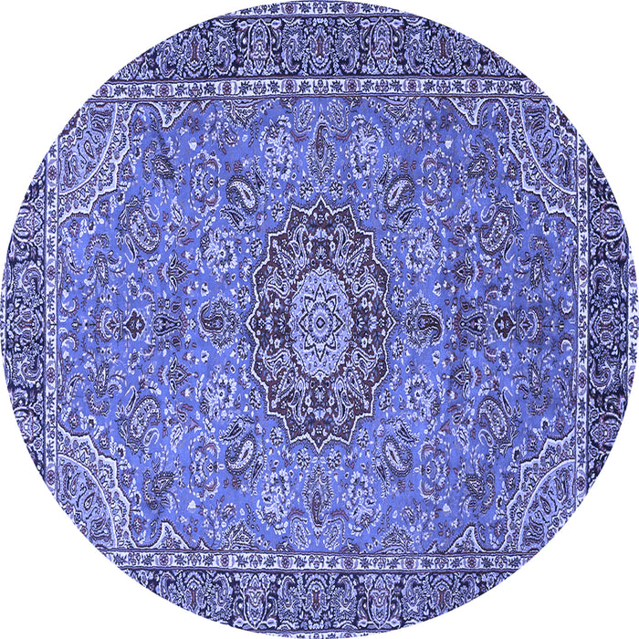 Round Medallion Blue Traditional Rug, tr3221blu