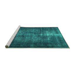 Sideview of Machine Washable Persian Turquoise Traditional Area Rugs, wshtr3222turq