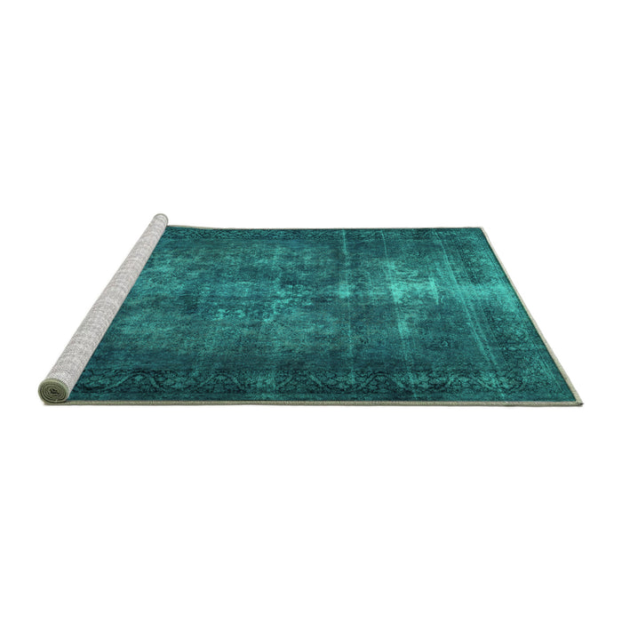 Sideview of Machine Washable Persian Turquoise Traditional Area Rugs, wshtr3222turq