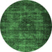 Round Machine Washable Persian Emerald Green Traditional Area Rugs, wshtr3223emgrn