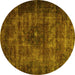 Round Persian Yellow Traditional Rug, tr3223yw