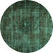 Round Persian Turquoise Traditional Rug, tr3223turq