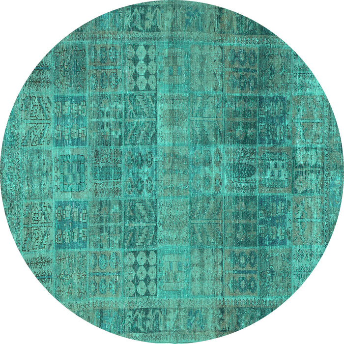 Round Persian Turquoise Traditional Rug, tr3224turq