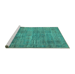 Sideview of Machine Washable Persian Turquoise Traditional Area Rugs, wshtr3224turq