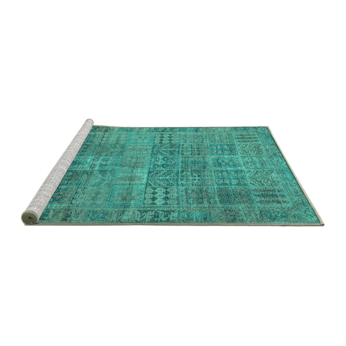 Sideview of Machine Washable Persian Turquoise Traditional Area Rugs, wshtr3224turq