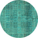 Round Machine Washable Persian Turquoise Traditional Area Rugs, wshtr3224turq