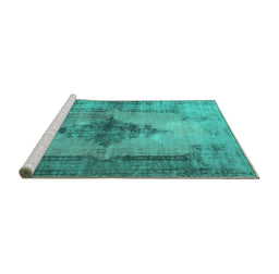 Sideview of Machine Washable Persian Turquoise Traditional Area Rugs, wshtr3225turq