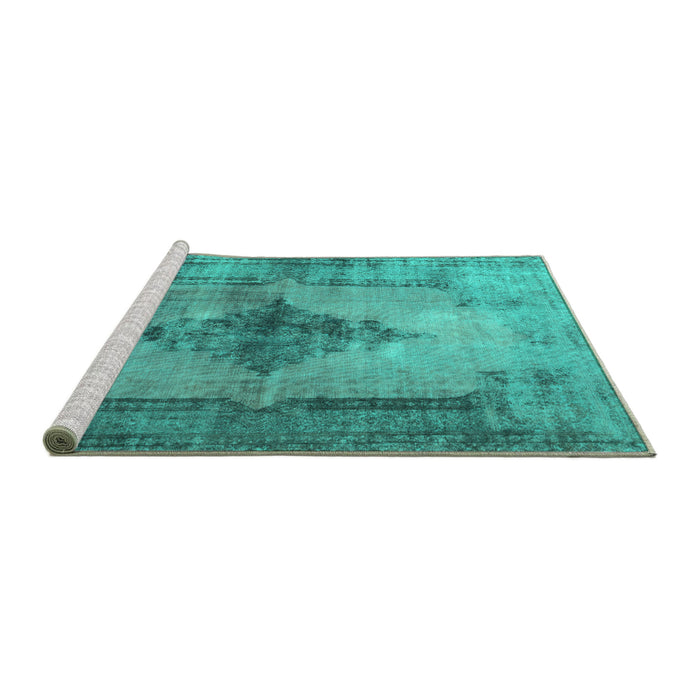 Sideview of Machine Washable Persian Turquoise Traditional Area Rugs, wshtr3225turq