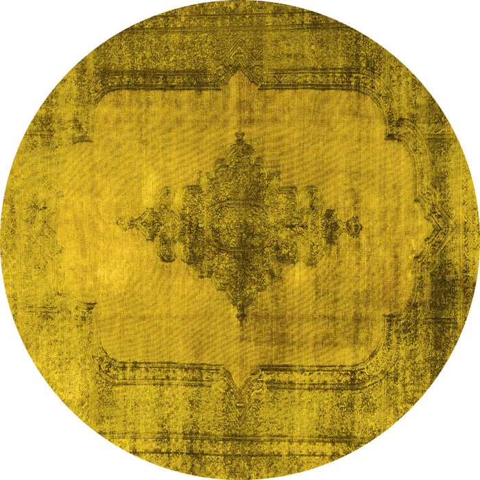 Round Machine Washable Persian Yellow Traditional Rug, wshtr3225yw