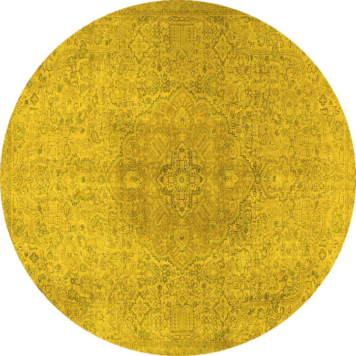 Round Persian Yellow Traditional Rug, tr3226yw