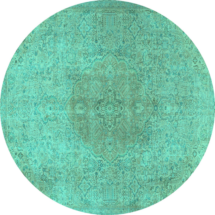 Round Machine Washable Persian Turquoise Traditional Area Rugs, wshtr3226turq