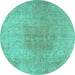 Round Machine Washable Persian Turquoise Traditional Area Rugs, wshtr3226turq