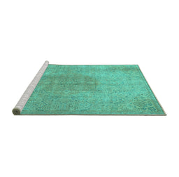 Sideview of Machine Washable Persian Turquoise Traditional Area Rugs, wshtr3226turq
