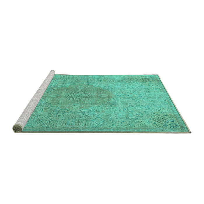 Sideview of Machine Washable Persian Turquoise Traditional Area Rugs, wshtr3226turq
