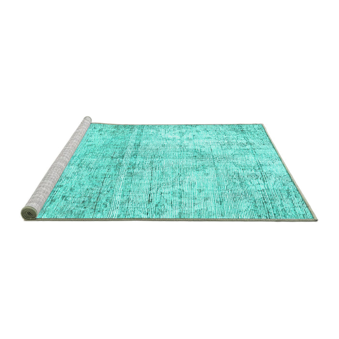 Sideview of Machine Washable Persian Turquoise Traditional Area Rugs, wshtr3229turq