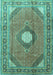 Machine Washable Medallion Turquoise Traditional Area Rugs, wshtr322turq