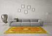 Machine Washable Medallion Yellow Traditional Rug in a Living Room, wshtr322yw