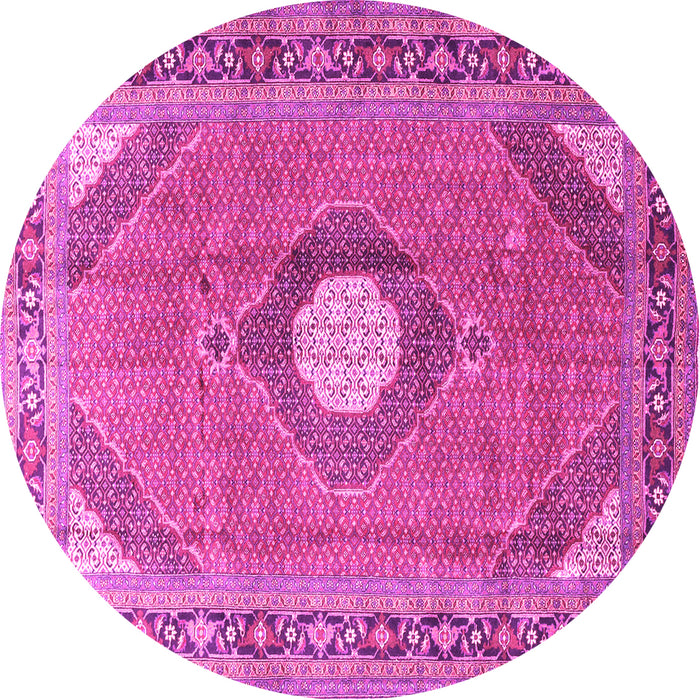 Round Machine Washable Medallion Pink Traditional Rug, wshtr322pnk