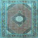 Square Medallion Light Blue Traditional Rug, tr322lblu