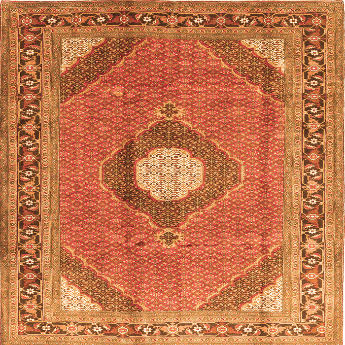 Round Machine Washable Medallion Orange Traditional Area Rugs, wshtr322org