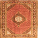 Round Machine Washable Medallion Orange Traditional Area Rugs, wshtr322org