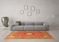 Machine Washable Medallion Orange Traditional Rug, wshtr322org