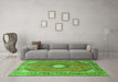 Machine Washable Medallion Green Traditional Area Rugs in a Living Room,, wshtr322grn