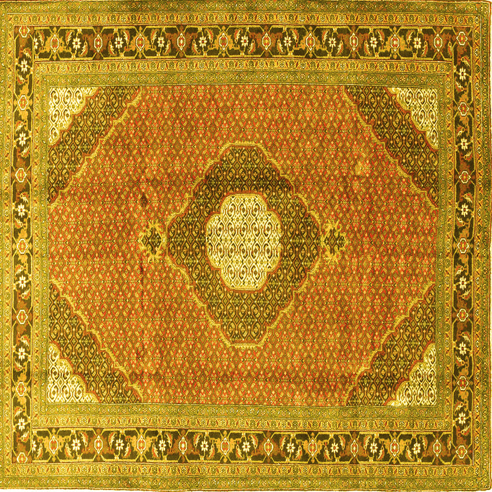 Square Machine Washable Medallion Yellow Traditional Rug, wshtr322yw
