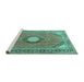 Sideview of Machine Washable Medallion Turquoise Traditional Area Rugs, wshtr322turq