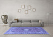 Machine Washable Medallion Blue Traditional Rug in a Living Room, wshtr322blu