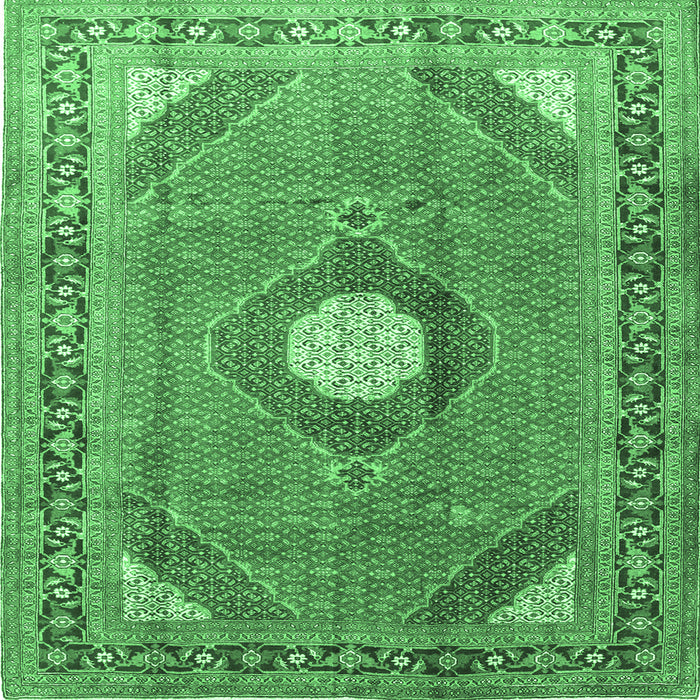 Square Machine Washable Medallion Emerald Green Traditional Area Rugs, wshtr322emgrn