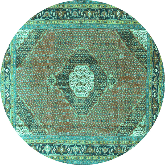Round Machine Washable Medallion Turquoise Traditional Area Rugs, wshtr322turq
