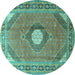 Round Machine Washable Medallion Turquoise Traditional Area Rugs, wshtr322turq