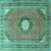 Square Machine Washable Medallion Turquoise Traditional Area Rugs, wshtr322turq