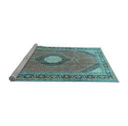 Sideview of Machine Washable Medallion Light Blue Traditional Rug, wshtr322lblu