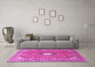 Machine Washable Medallion Pink Traditional Rug in a Living Room, wshtr322pnk