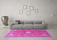 Machine Washable Medallion Pink Traditional Rug, wshtr322pnk