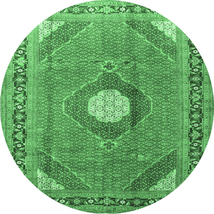 Round Machine Washable Medallion Emerald Green Traditional Area Rugs, wshtr322emgrn